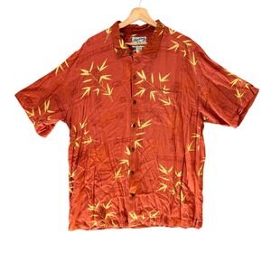 Big Dogs Hawaiian Shirt Red Orange Bamboo‎ Tropical Print Button Up Men L
